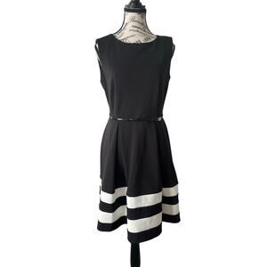 Calvin Klein Fit-and-Flare Striped Belted Dress